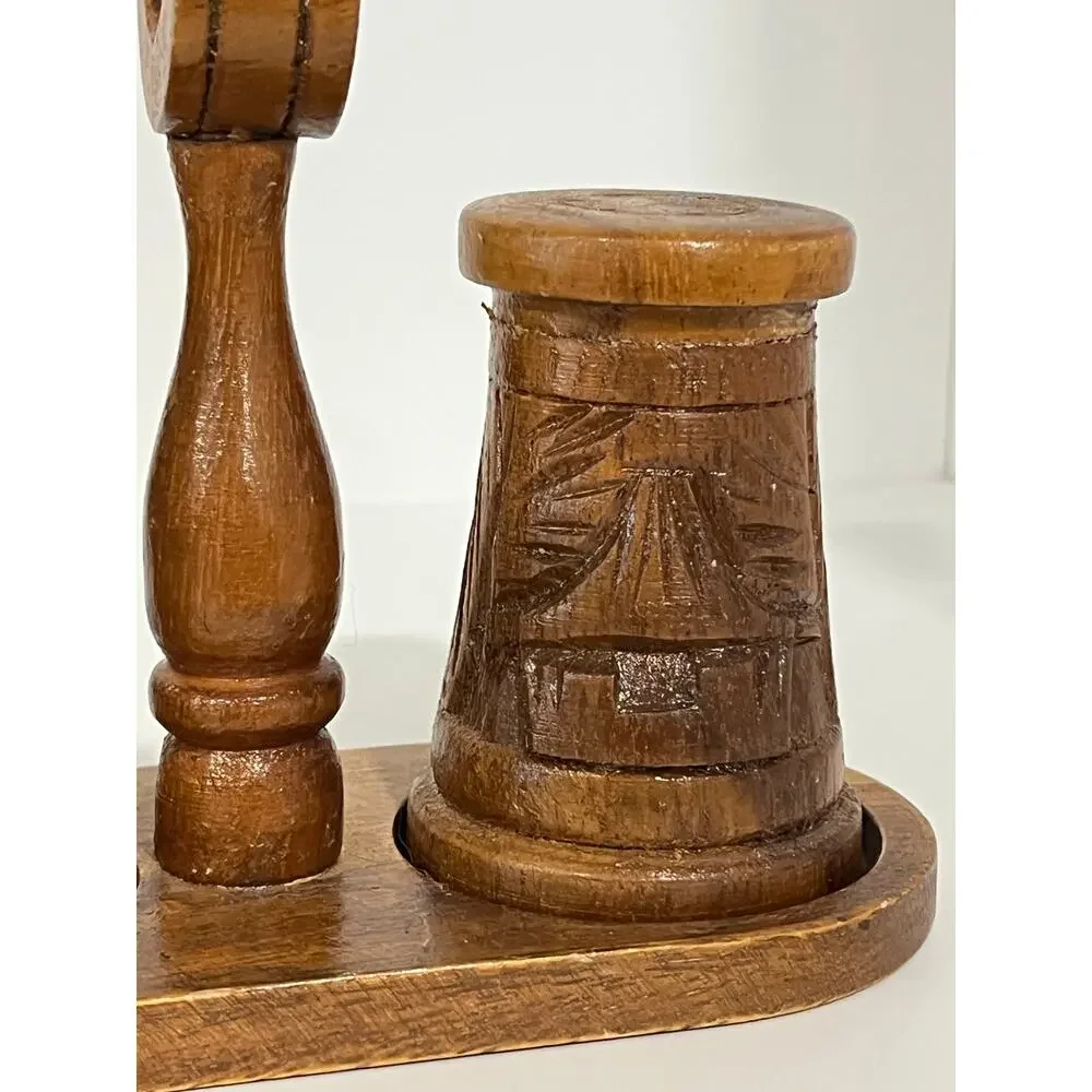 Vintage Hawaii Hardwoods Monkeypod Wood Salt Pepper Shaker Set‎ w Caddy Tiki MCM